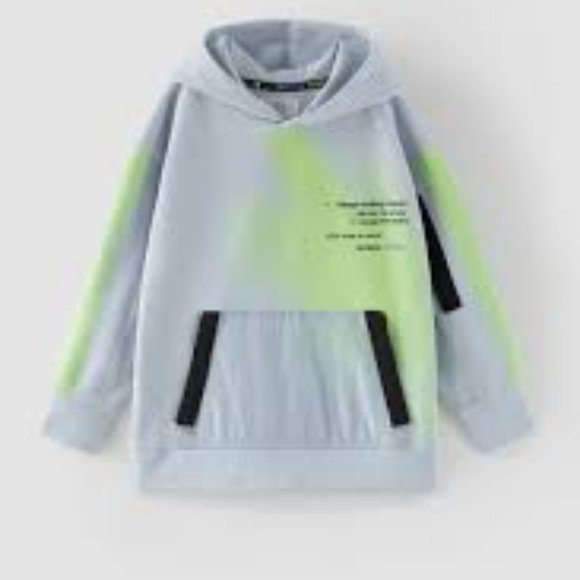 Zara Sports Neon Spray Painted Hooded Sweatshirt BNWT Size 11-12 (152 cm) - Picture 1 of 6